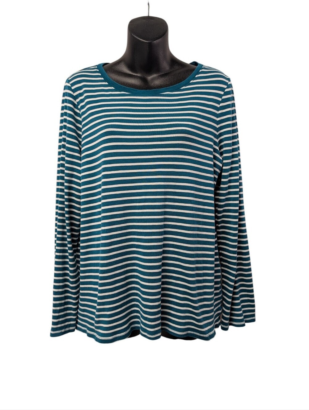J.Jill Teal White Striped Pima Cotton Long Sleeve Pullover Top T-shirt Size L